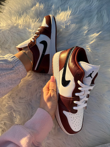 Rare Coffee Brown Swarovski Women’s Air Jordan 1 Low Shoes