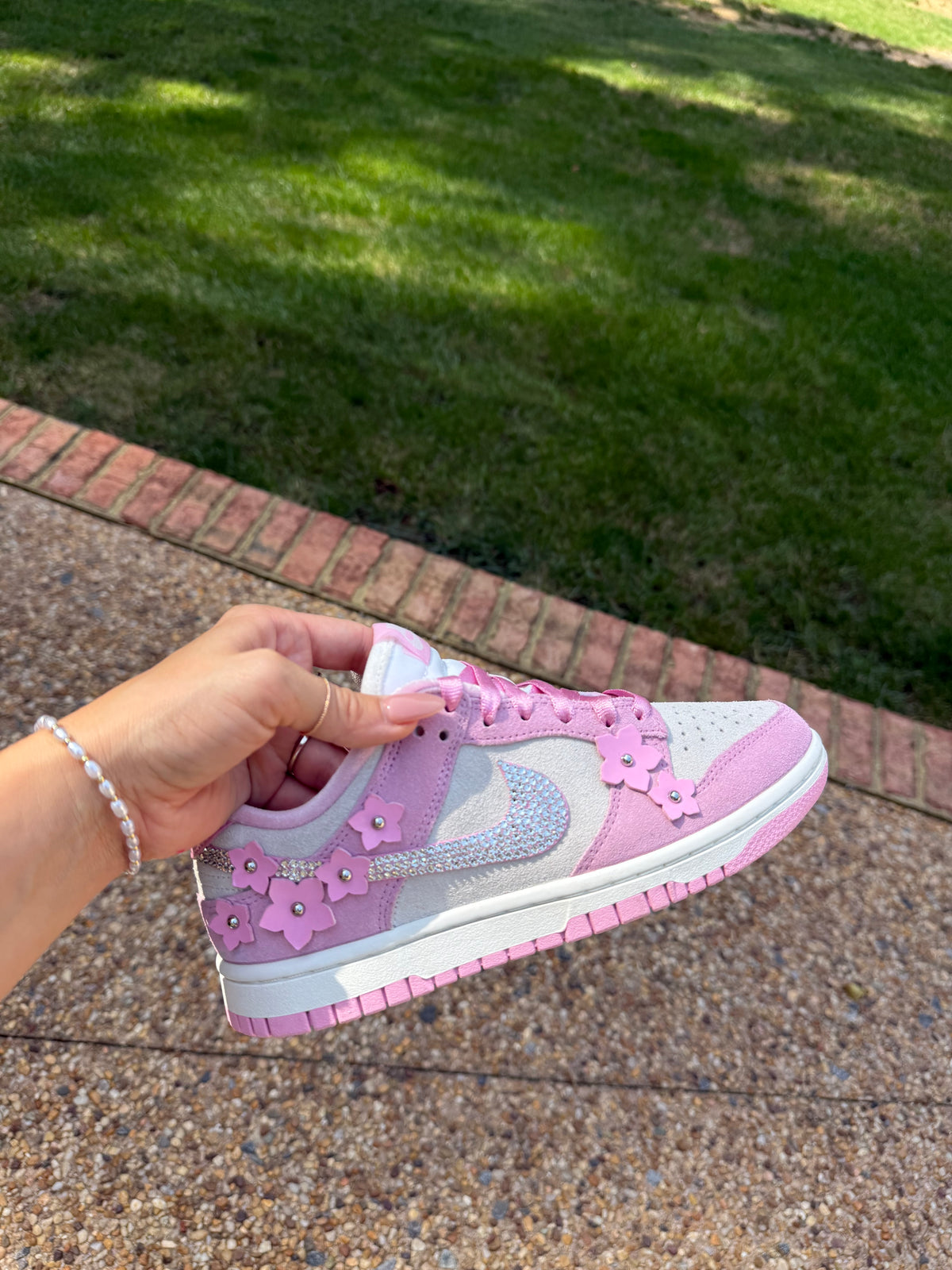 Pink Floral Swarovski Womens Nike Dunk Shoes