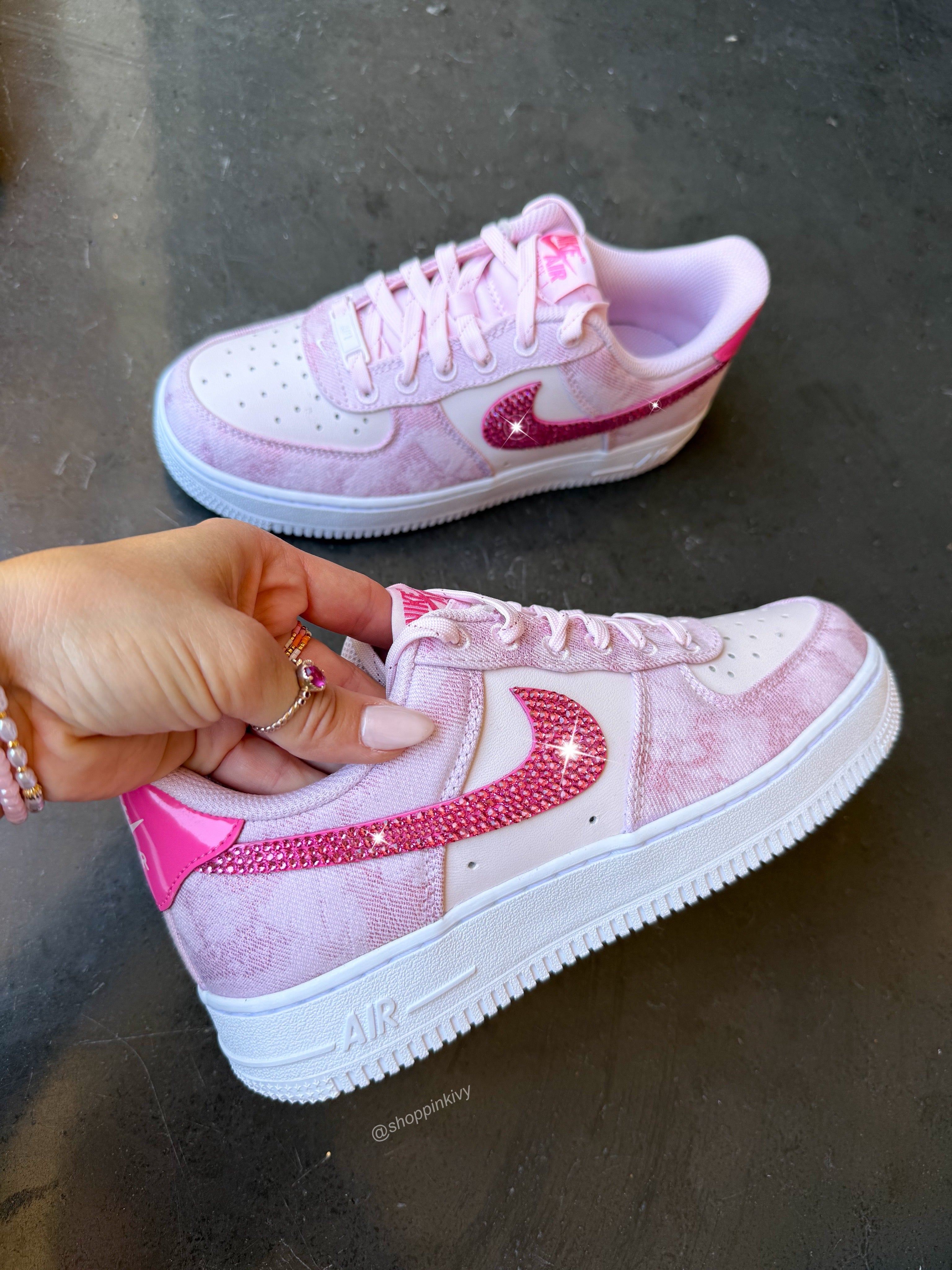 Pink Denim Swarovski Nike Air Force 1