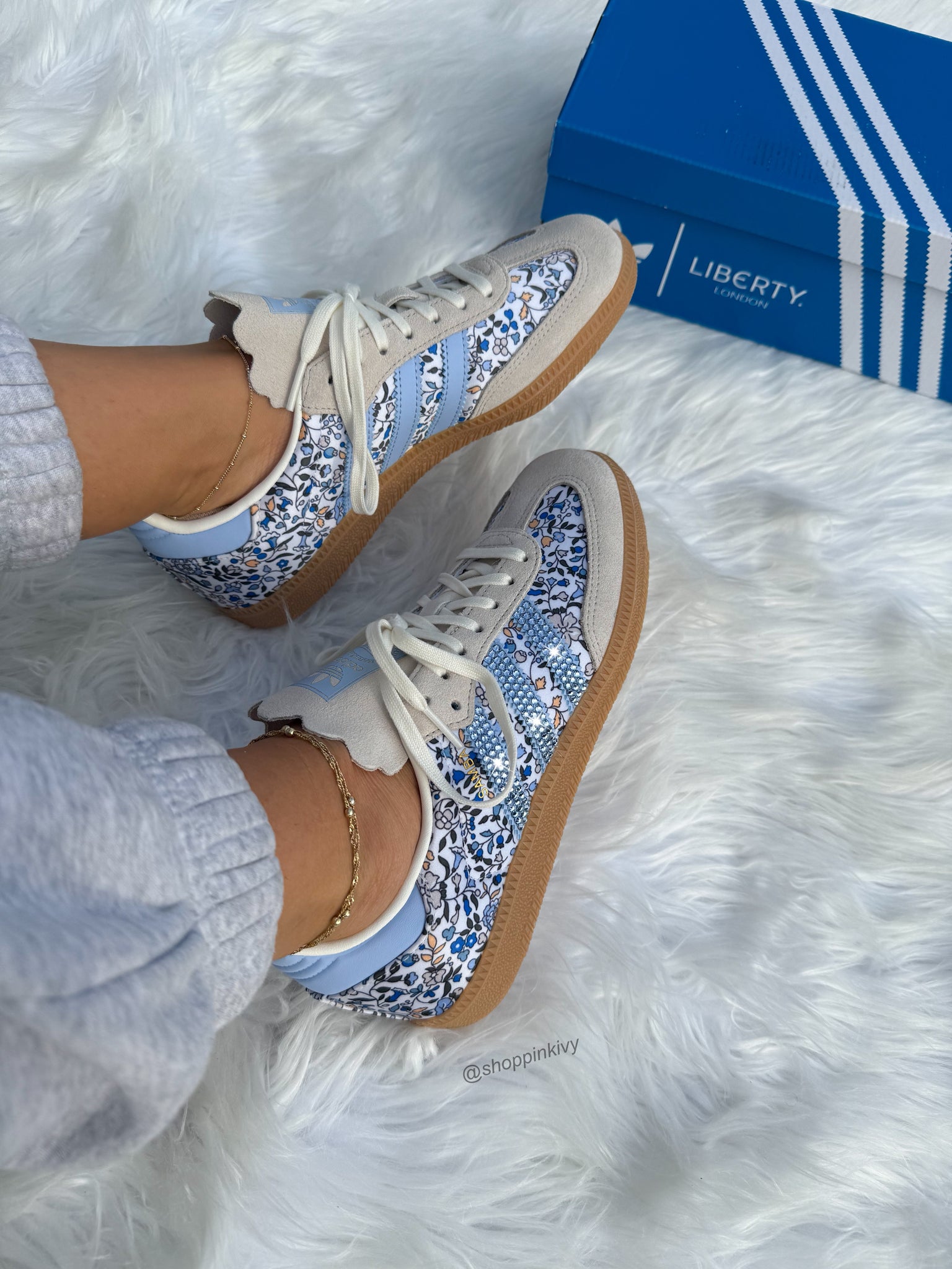 Blue Floral Swarovski Adidas Samba Original
