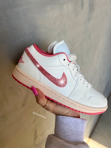 Coral Cream Swarovski Women’s Air Jordan Retro 1 Low Shoes