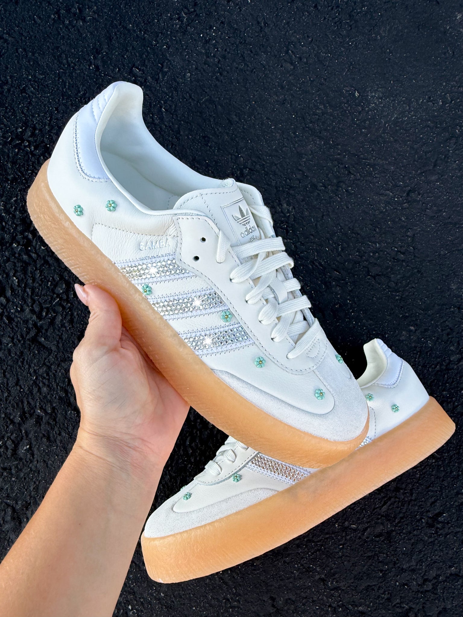 Beaded Floral Swarovski Adidas Original Sambae Shoes