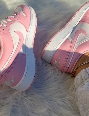 NEW Pink and White Swarovski Women’s Air Jordan 1 Low Shoes