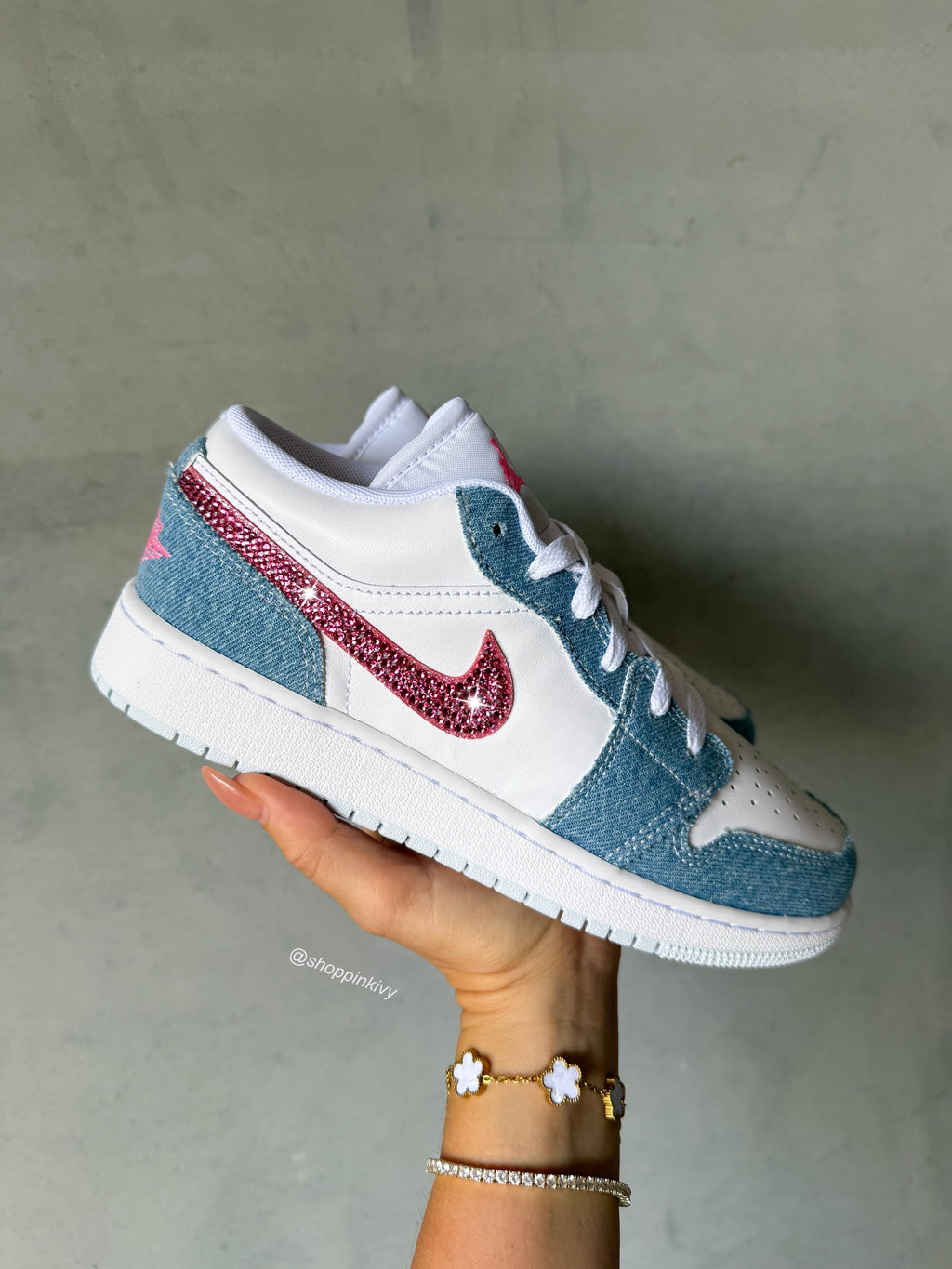 Barbie Pink Denim Swarovski Women’s Air Jordan 1 Low Shoes