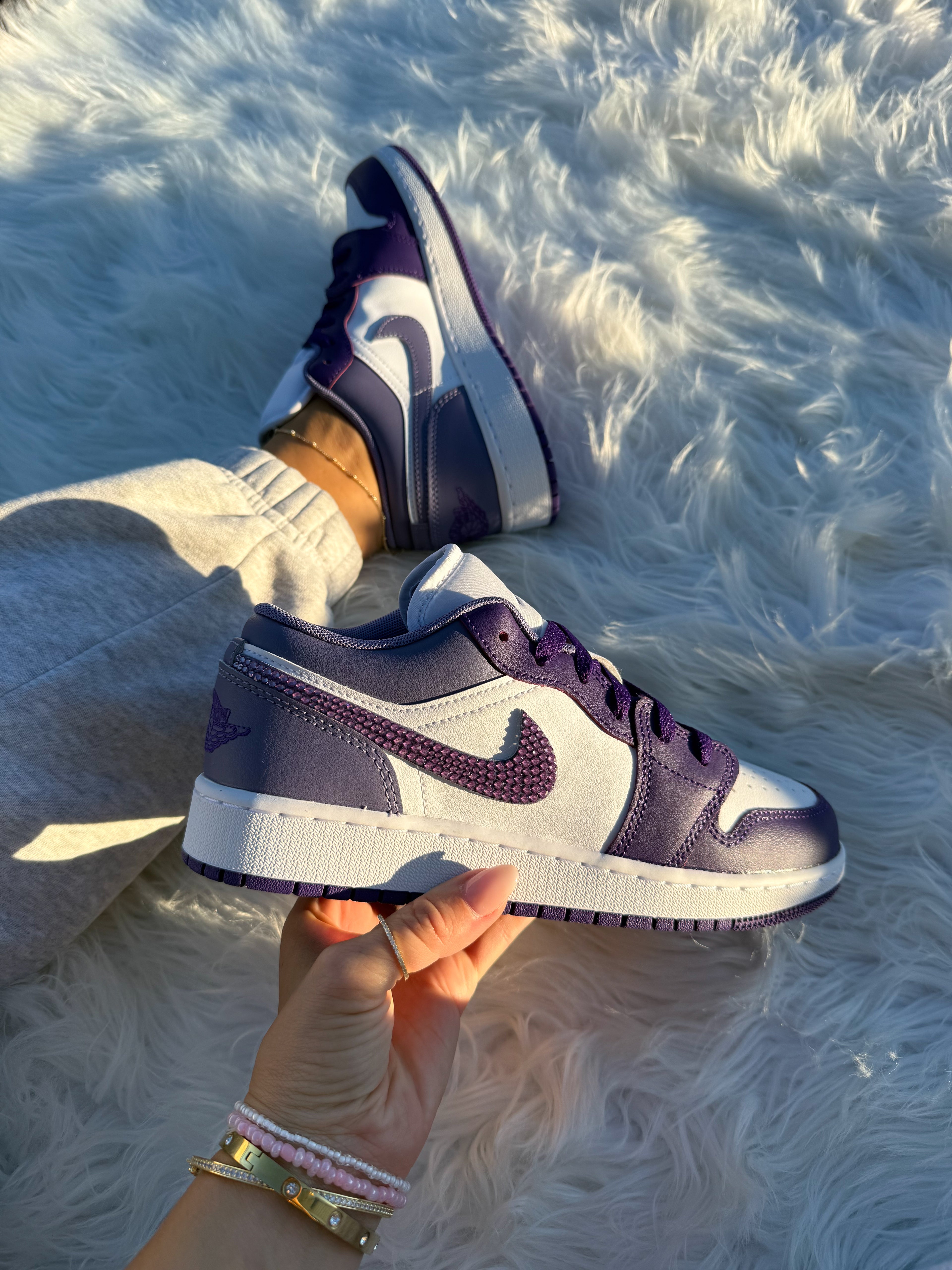 Purple Swarovski Women’s Air Jordan 1 Low Shoes