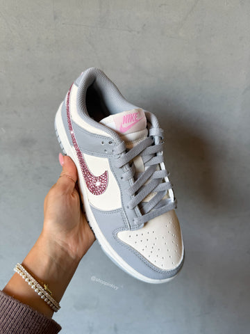 Gray Pink Swarovski Womens Nike Dunk Shoes