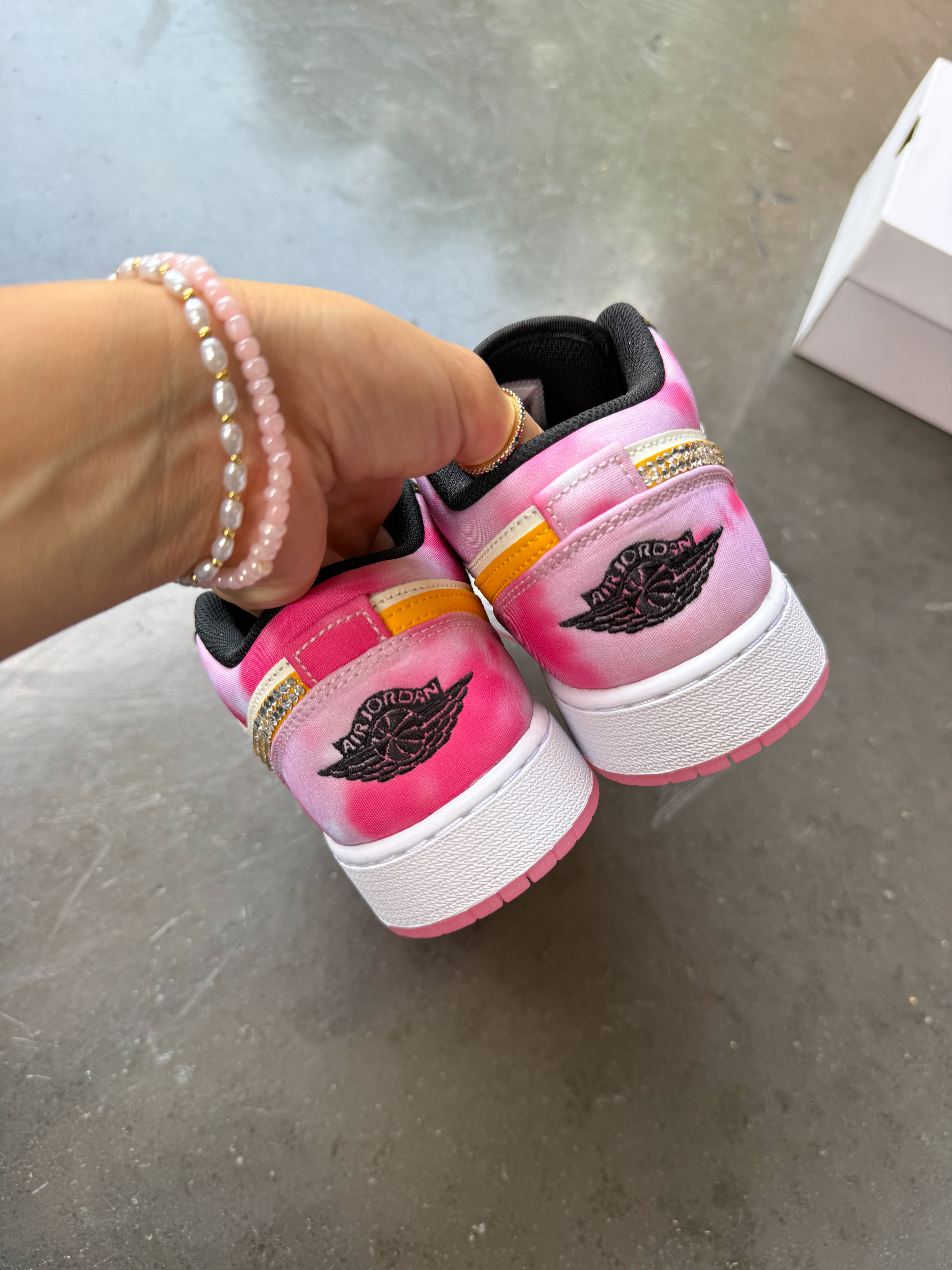 Pink Tie-Dye Swarovski Women’s Air Jordan 1 Low Shoes