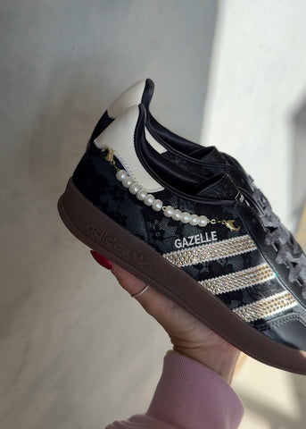 Lace and Pearl Charm Swarovski Adidas Original Gazelle OG Pink Ivy Lace and Pearl Charm Swarovski Adidas Original Gazelle OG Pink Ivy