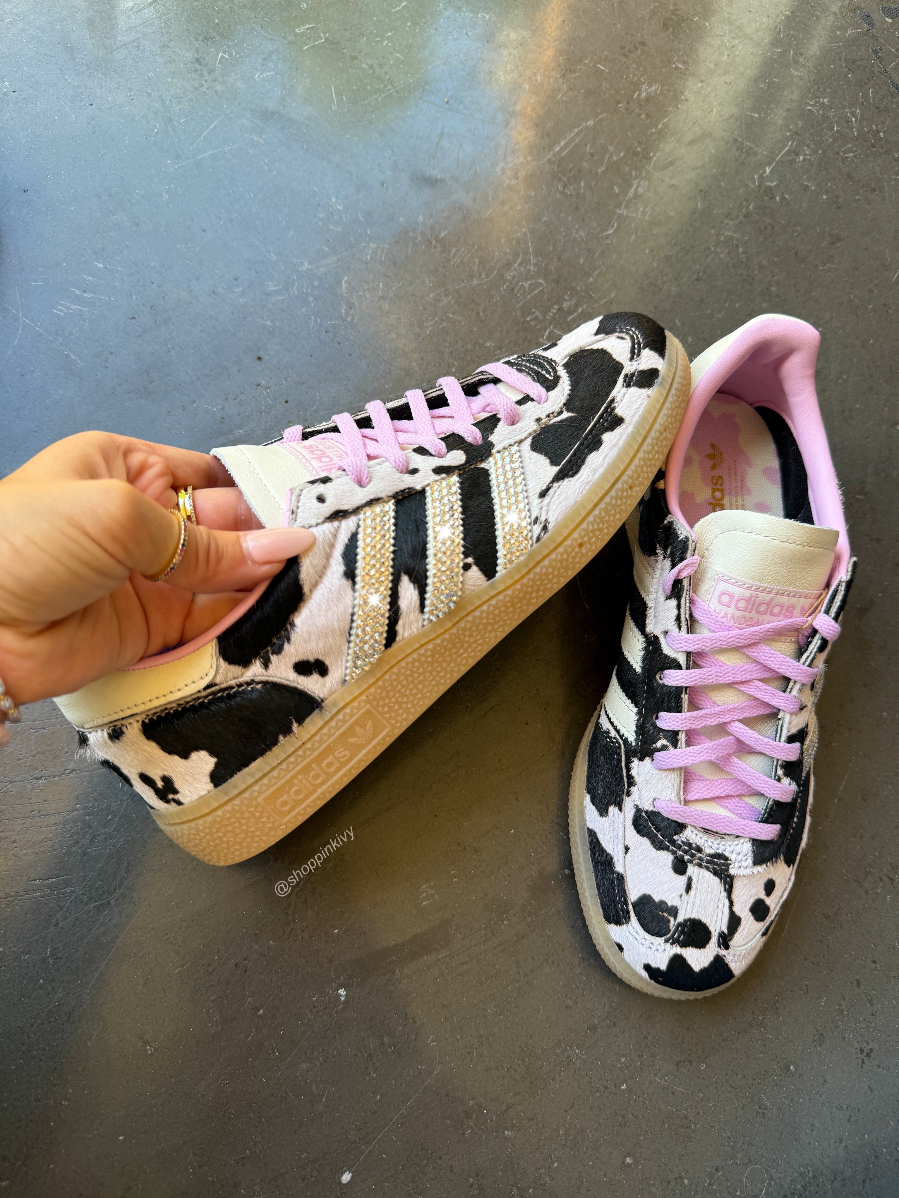 Pink Cow Print Swarovski Adidas Original Spezial Shoes