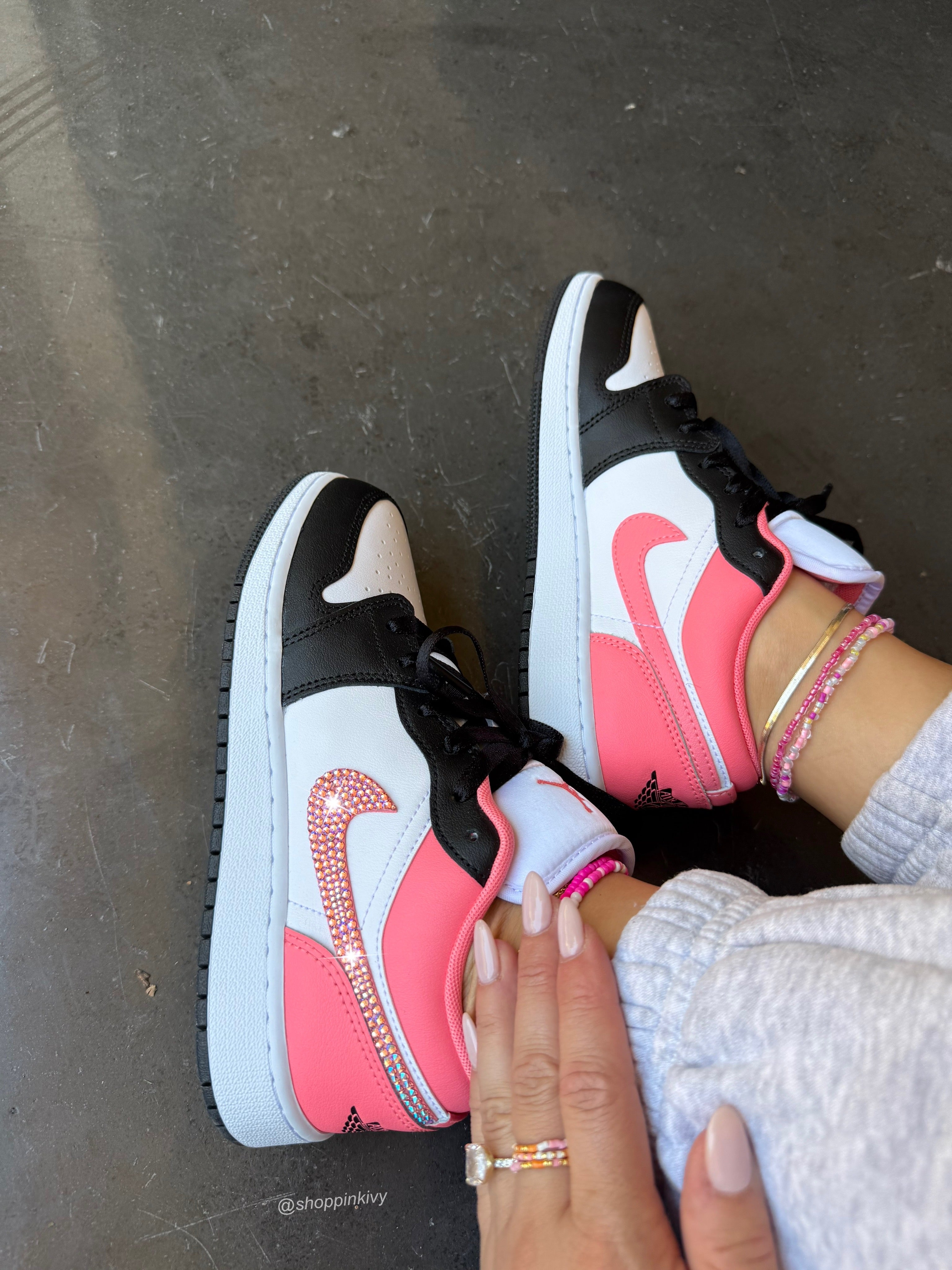 Black Coral Shimmer Swarovski Women’s Air Jordan 1 Low Shoes