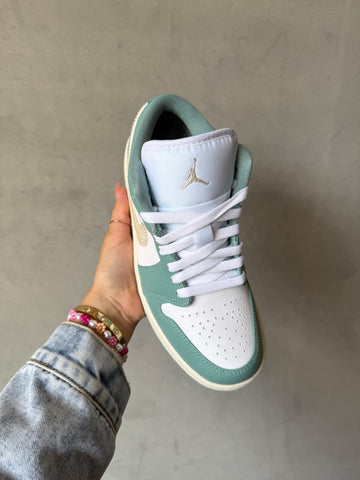 NEW Sage Linen Swarovski Women’s Air Jordan Retro 1 Low Shoes