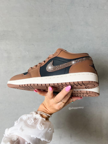 Fall ‘24 Coffee Brown Swarovski Women’s Air Jordan Retro 1 Low Shoes