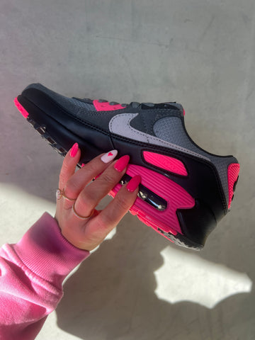 Hot Pink Gray Swarovski Womens Nike Air Max 90