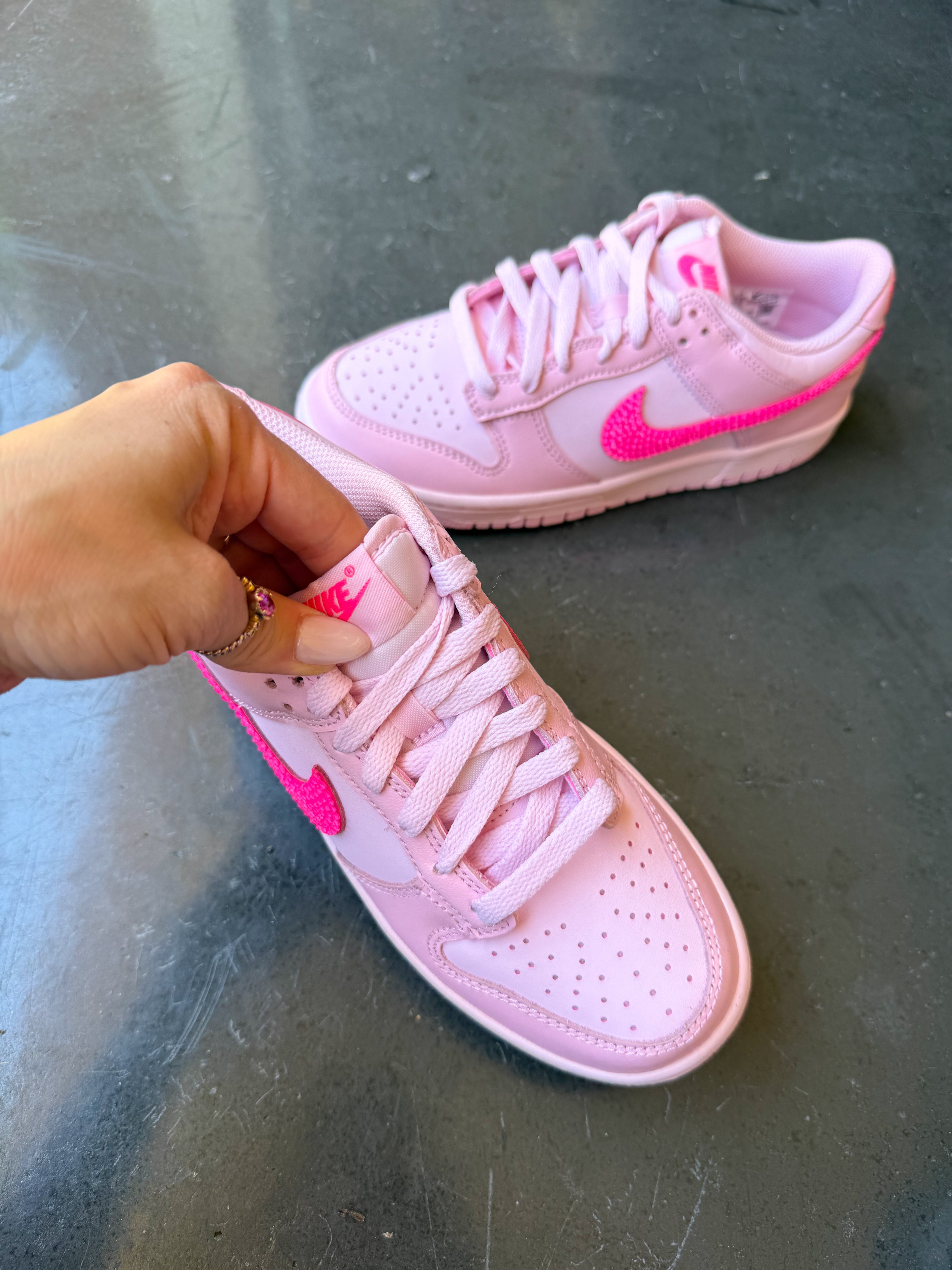 SIZE 7 Bubblegum Baby Pink Swarovski Womens Nike Dunk Shoes