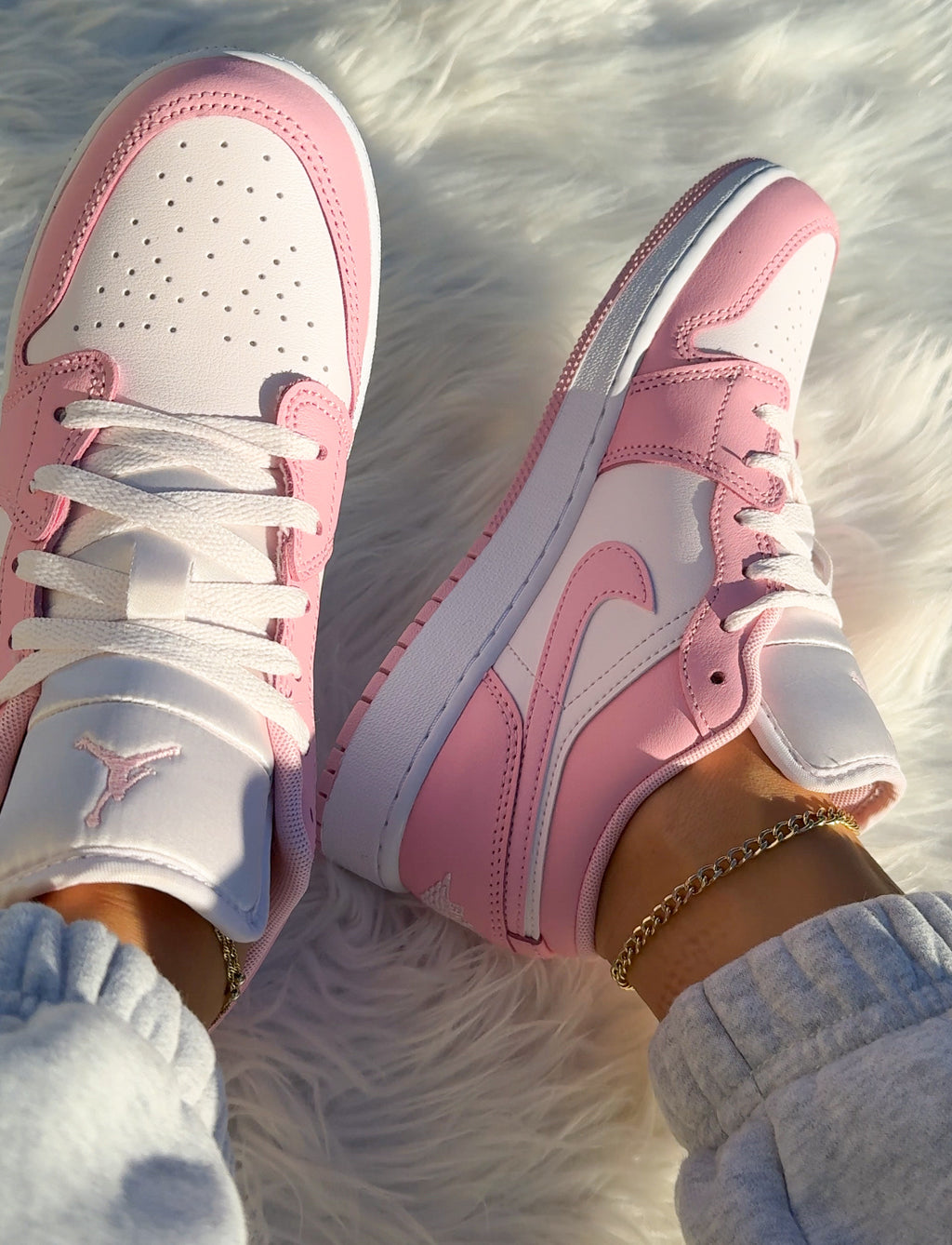 Ballet Pink and White Swarovski Women’s Air Jordan 1 Low Shoes