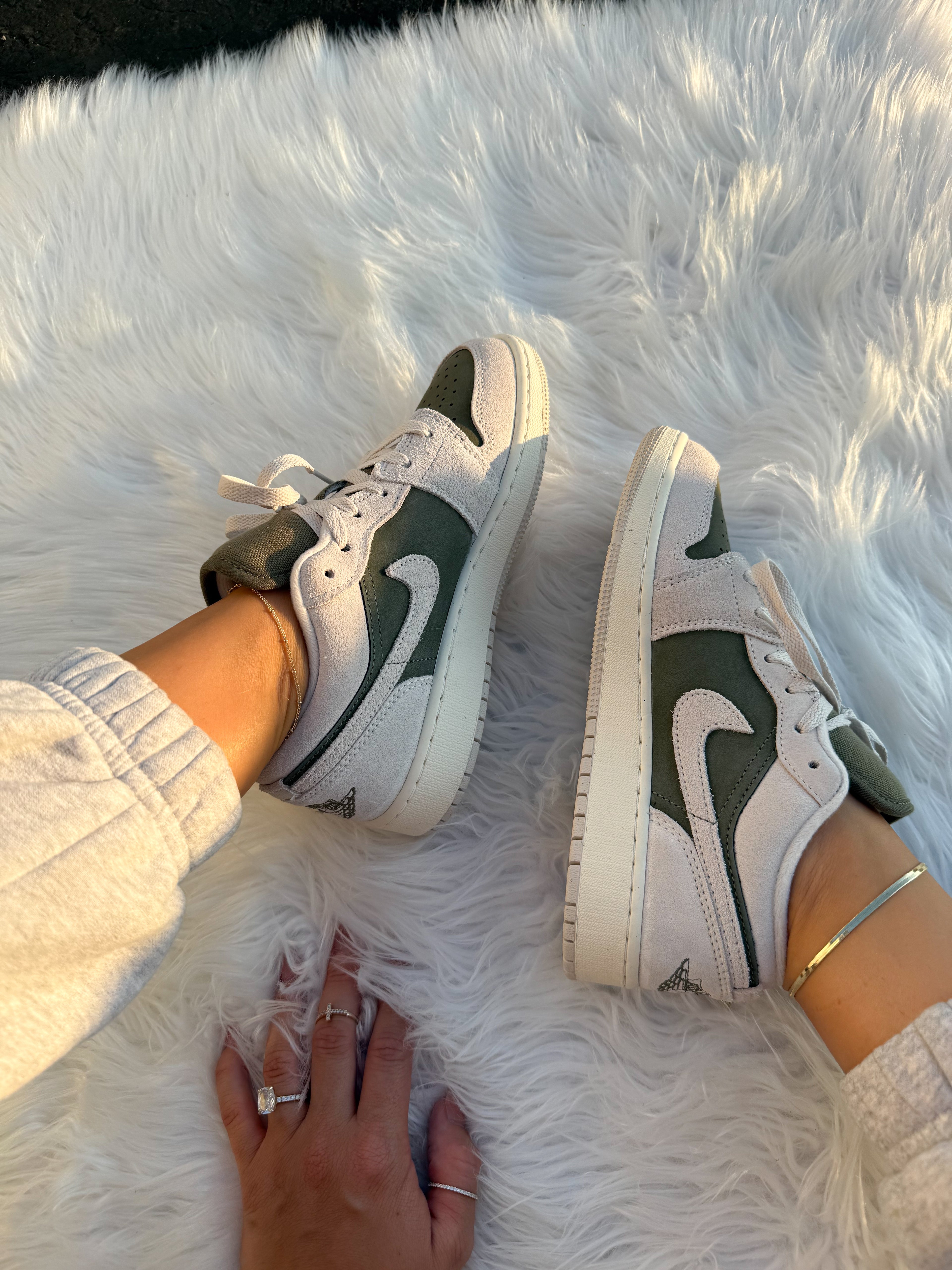 Army Green Swarovski Women’s Air Jordan 1 Low Shoes