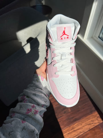 2025 Valentine’s Pink Swarovski Women’s Air Jordan 1 Mid Shoes