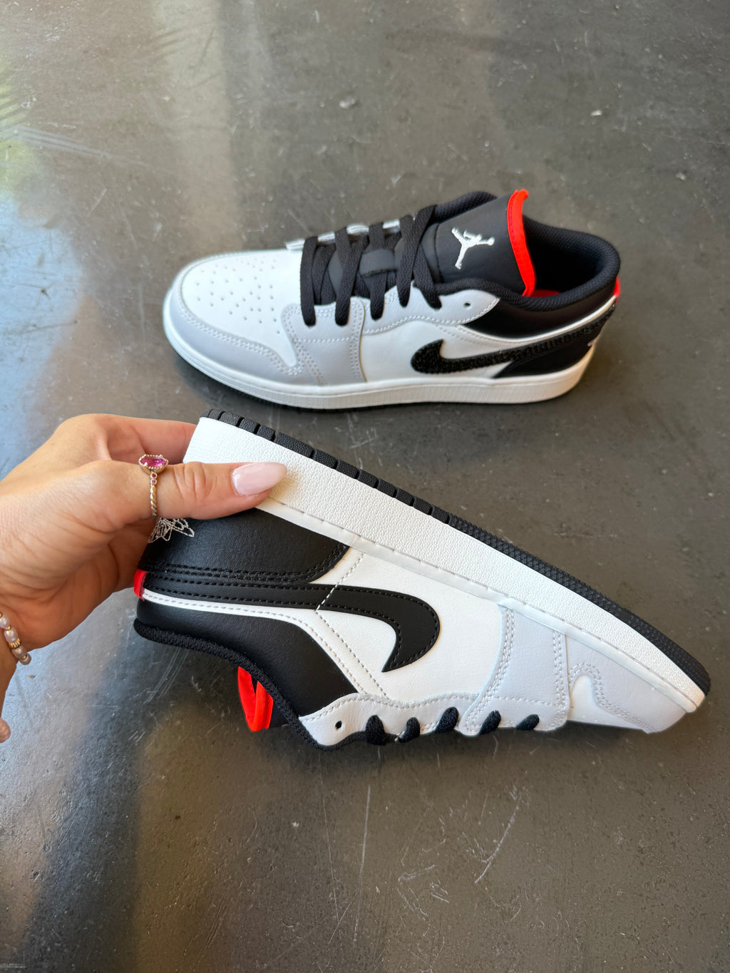 White Black Gray Swarovski Women’s Air Jordan 1 Low Shoes