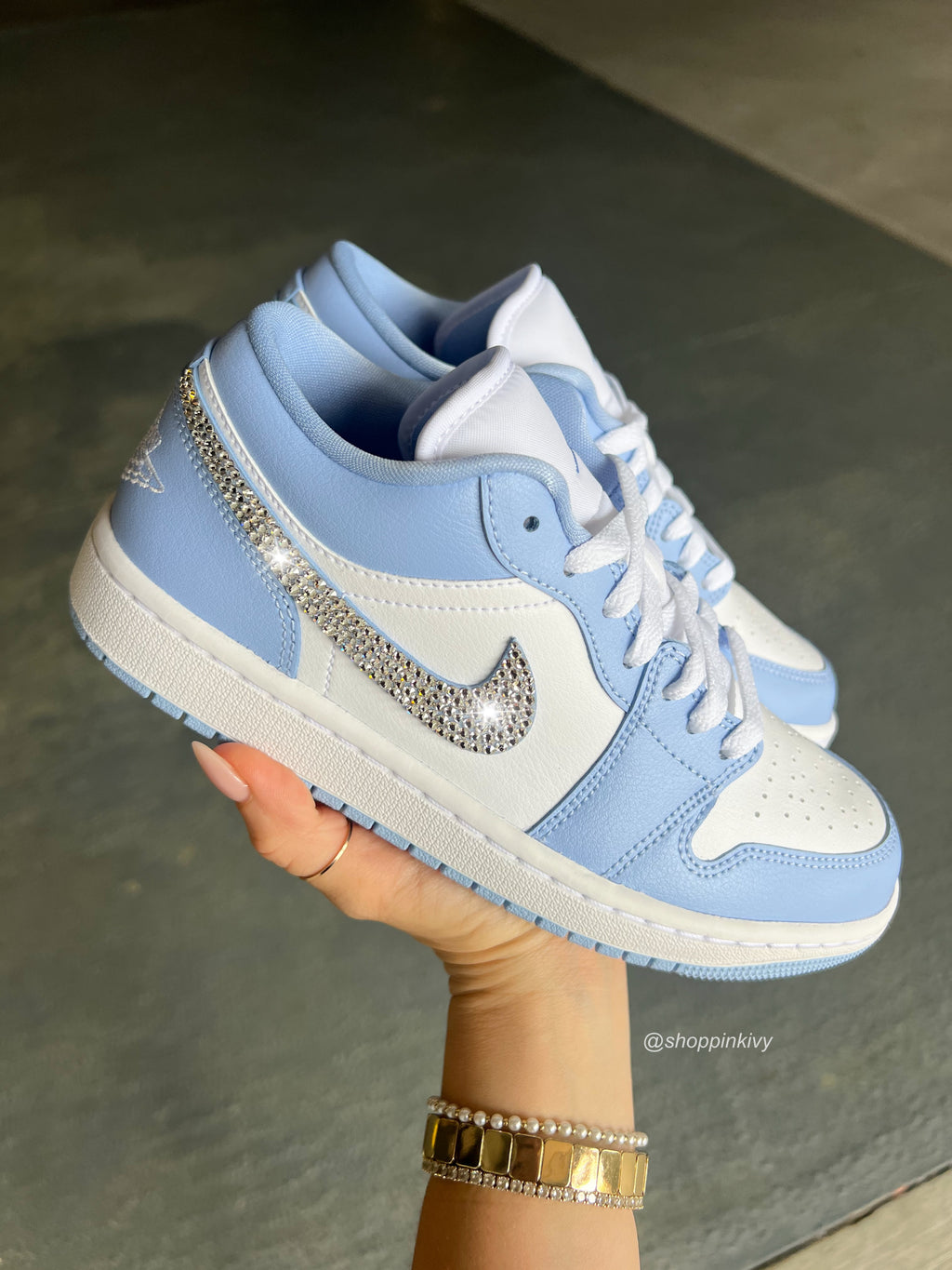 Periwinkle Blue Swarovski Women’s Air Jordan Retro 1 Low Shoes