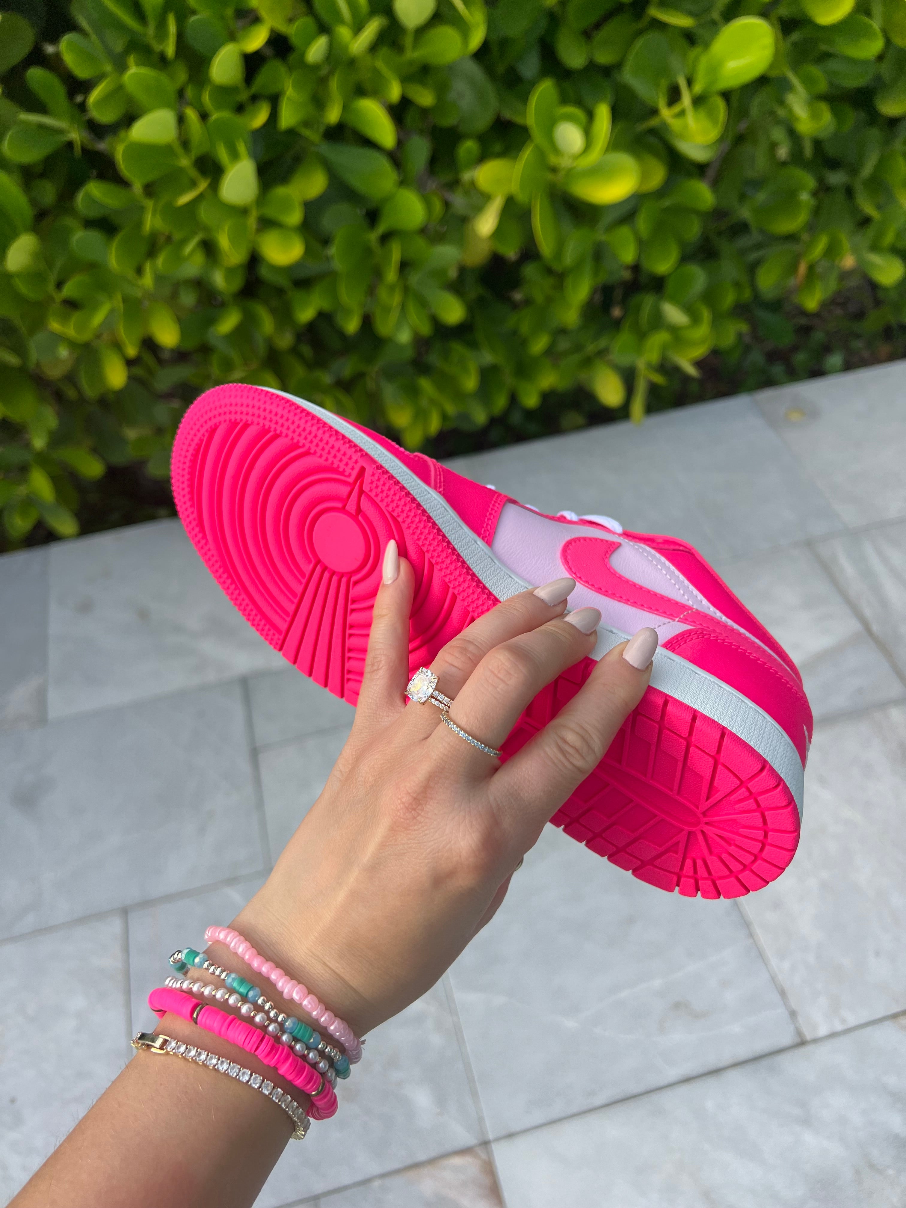 Neon Hot Pink Swarovski Women’s Air Jordan 1 Low Shoes