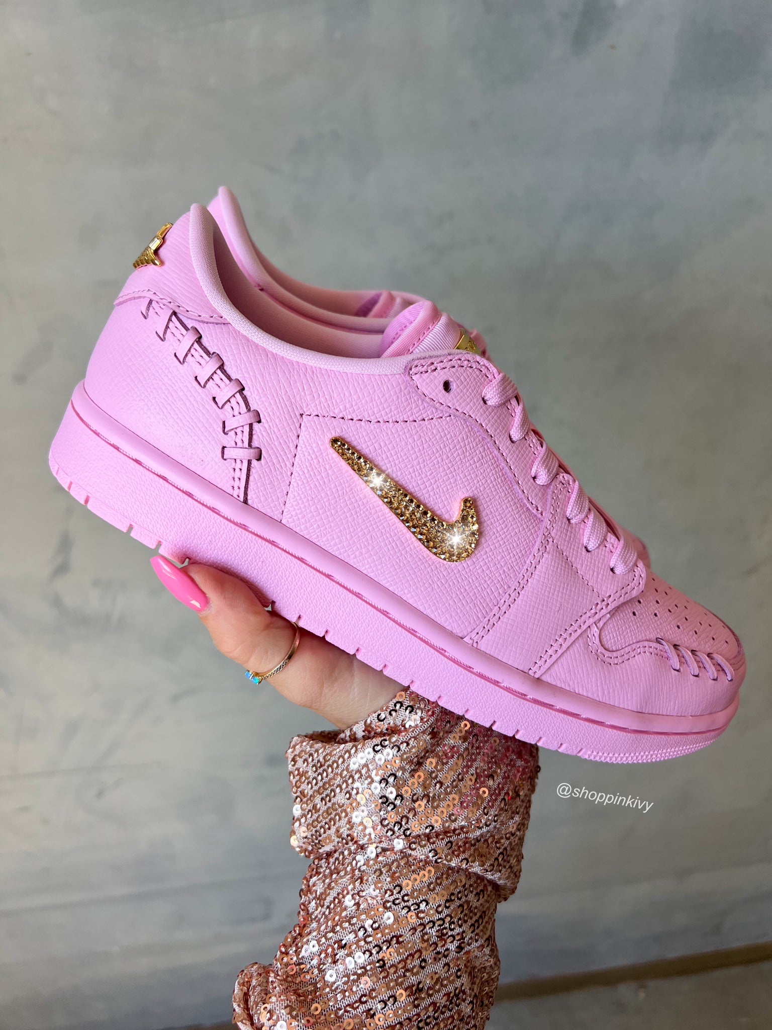 Pink Swarovski Women’s Air Jordan 1 Low Shoes