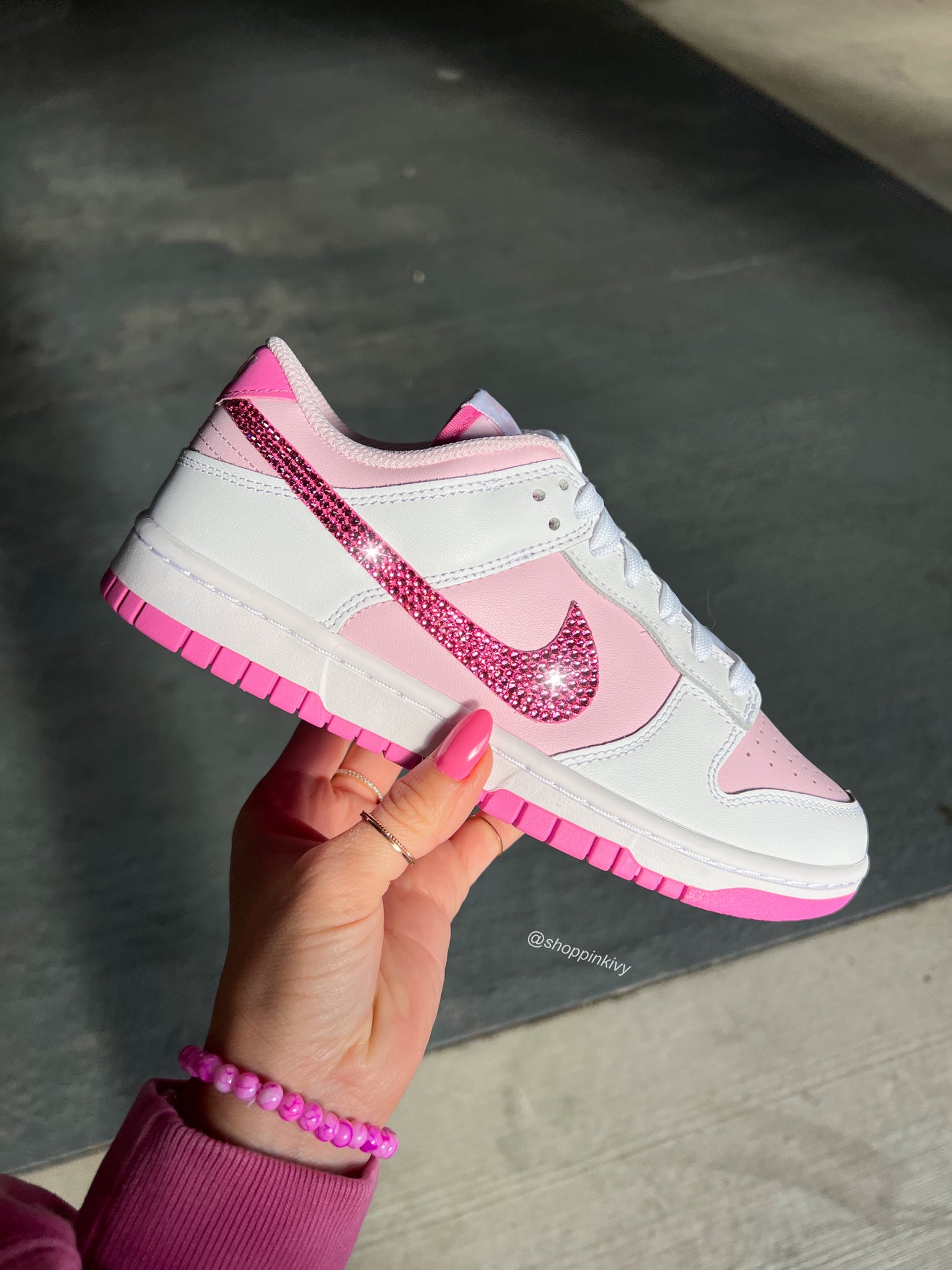 New Hot Pink Swarovski Womens Nike Dunk Shoes