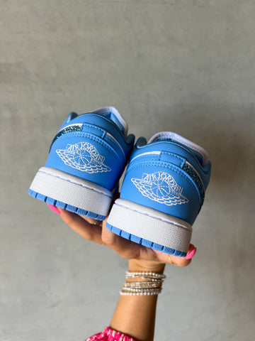 SIZE 7.5 Blue Swarovski Women’s Air Jordan 1 Low Shoes