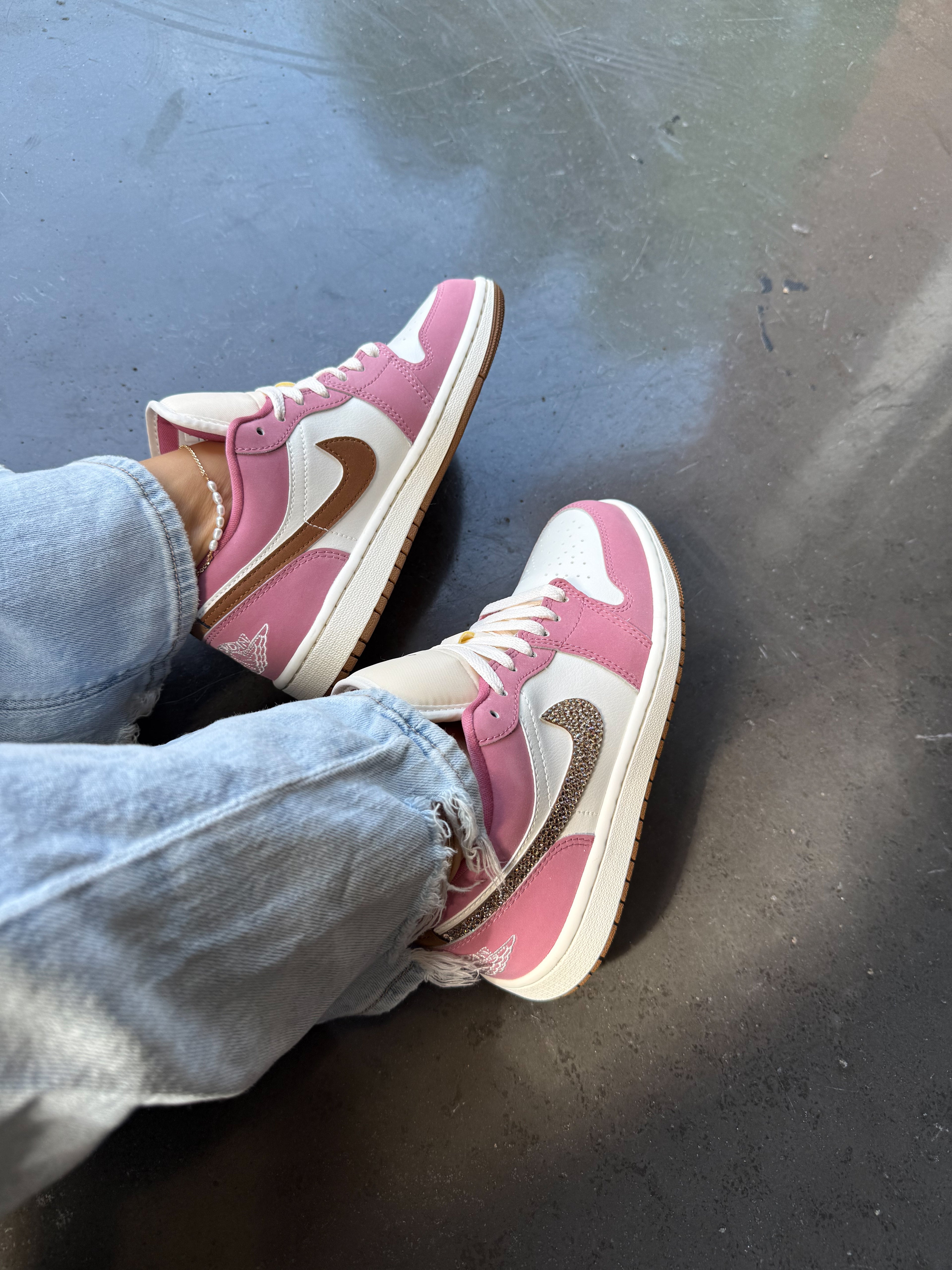 Fall Pink Gold Swarovski Women’s Air Jordan 1 Low Shoes