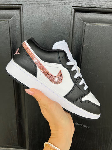Black White Blush Swarovski Women’s Air Jordan 1 Low Shoes