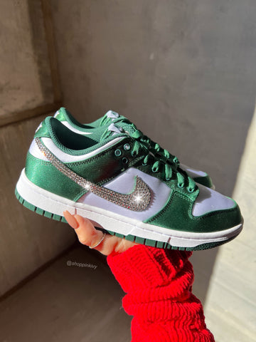 Rare Green Satin Swarovski Womens Nike Shoes Women s 6 Four Logos Silver