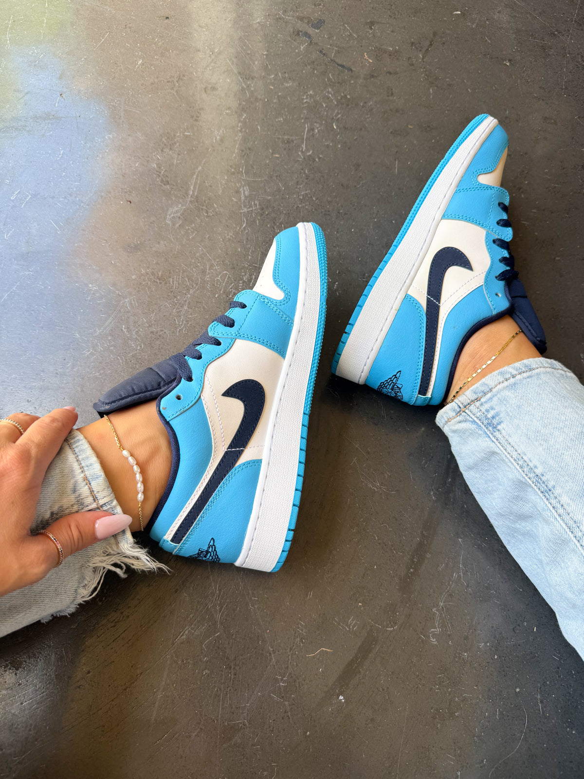 Blue Navy Swarovski Women’s Air Jordan 1 Low Shoes