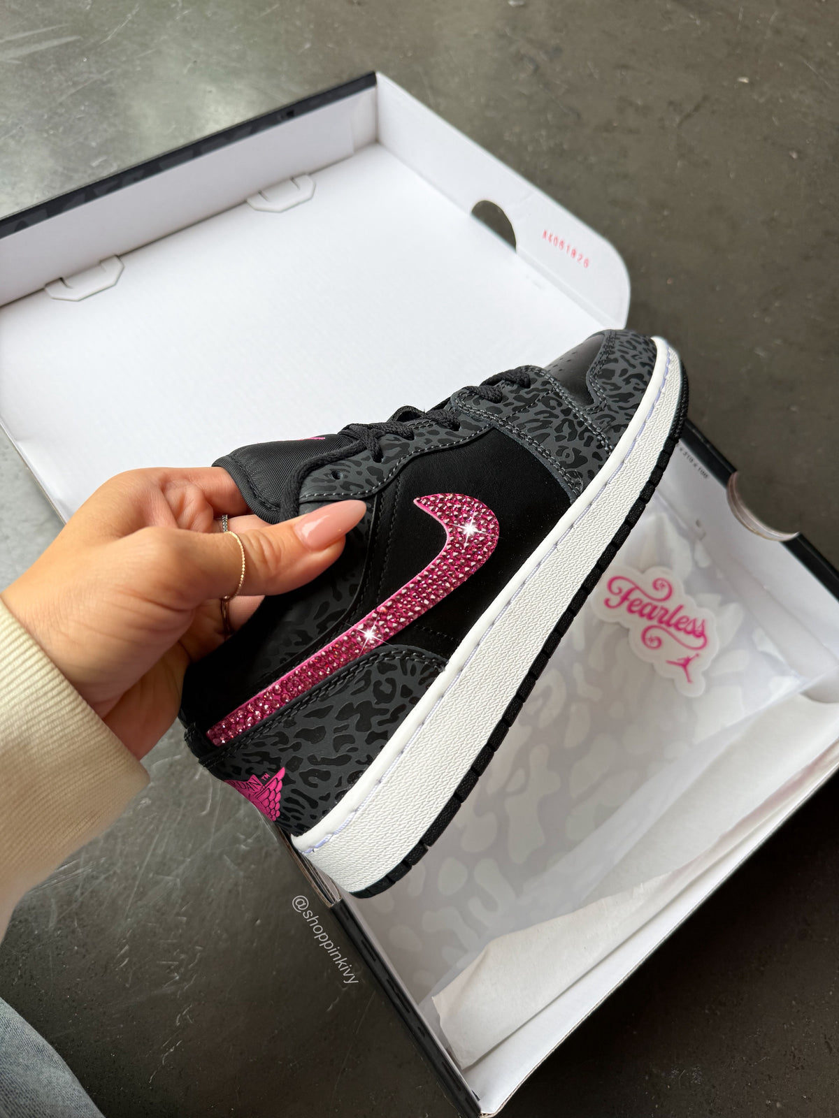 NEW Leopard Pink Swarovski Women’s Air Jordan 1 Low Shoes