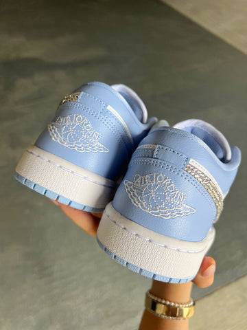 Periwinkle Blue Swarovski Women’s Air Jordan Retro 1 Low Shoes