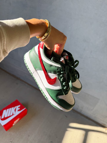 Christmas Red Green Swarovski Womens Nike Dunk Shoes