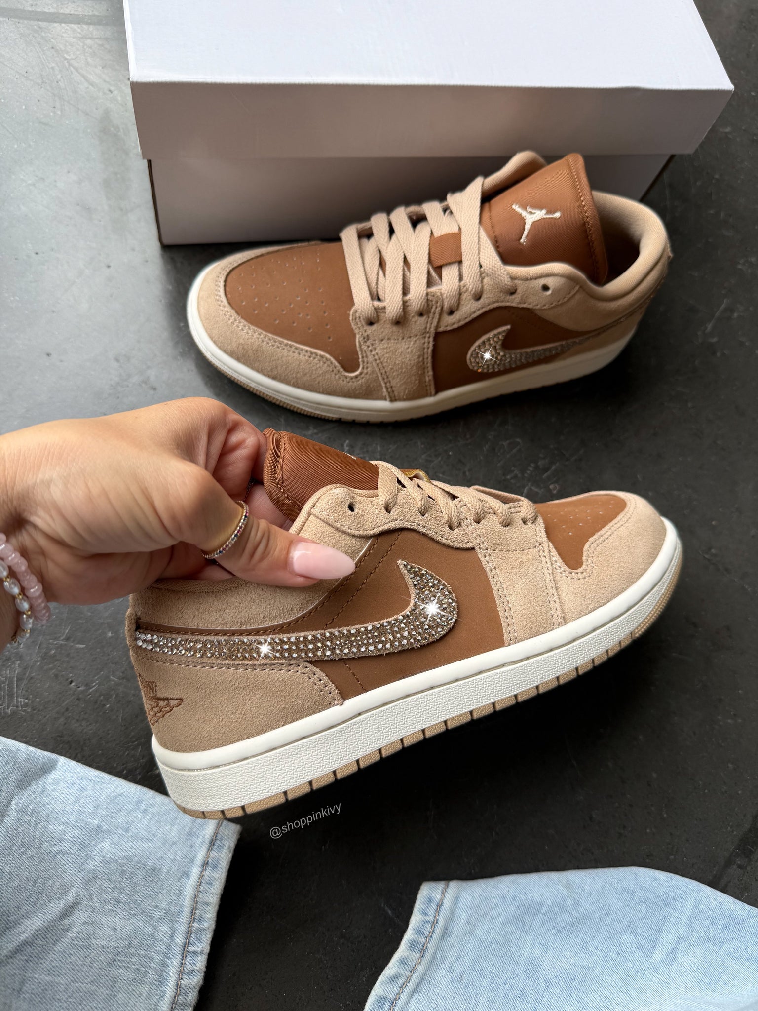 NEW Fall Tan Swarovski Women’s Air Jordan 1 Low Shoes