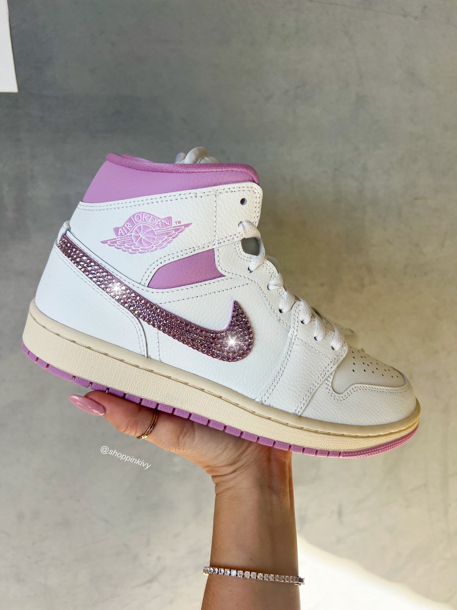 Pink Swarovski Womens Nike Air Jordan 1 Mid Shoes