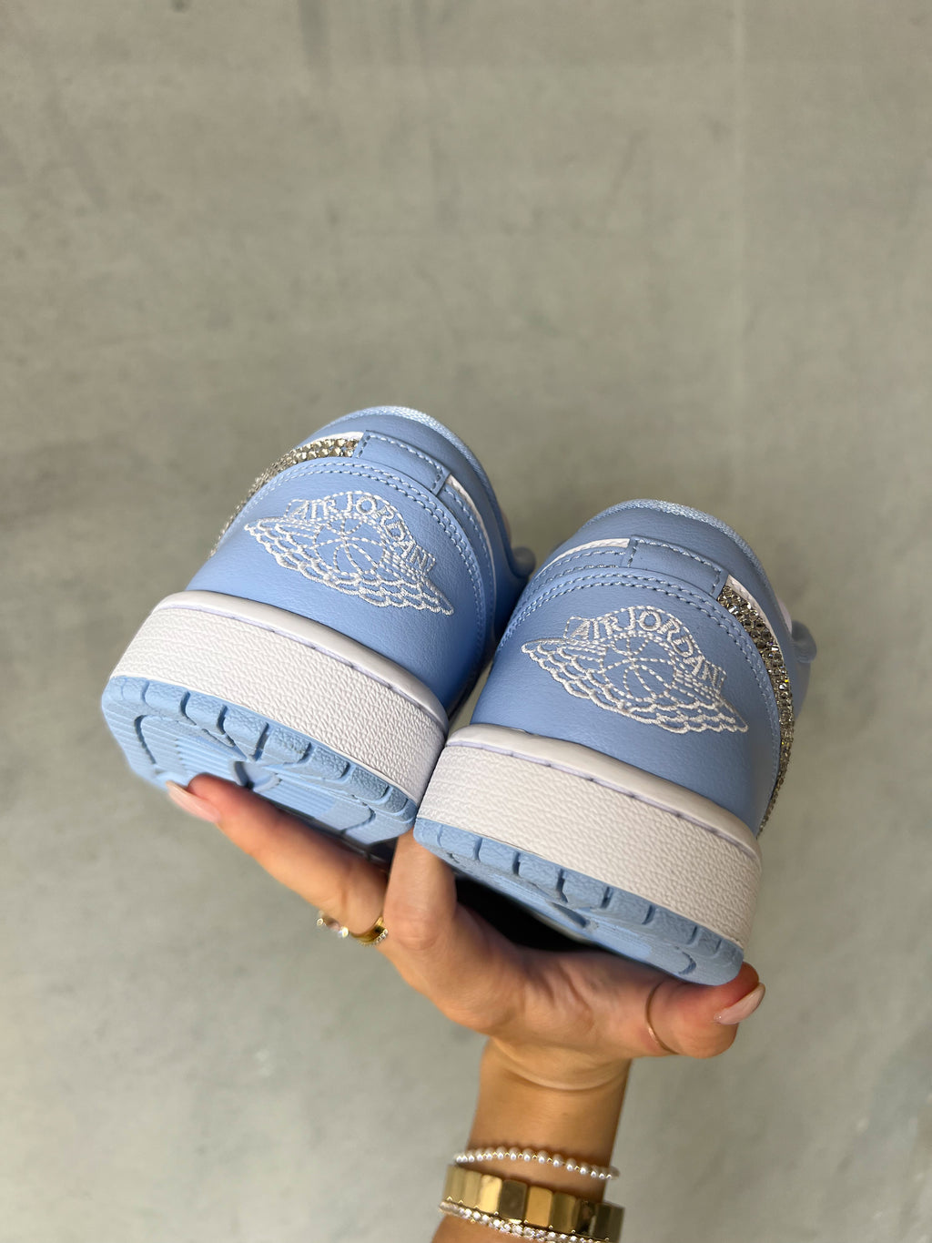Periwinkle Blue Swarovski Women’s Air Jordan Retro 1 Low Shoes