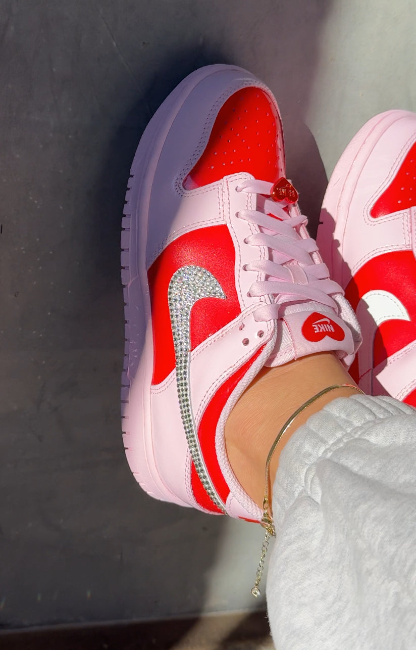 Pink Red Shimmer Swarovski Womens Nike Dunk Shoes