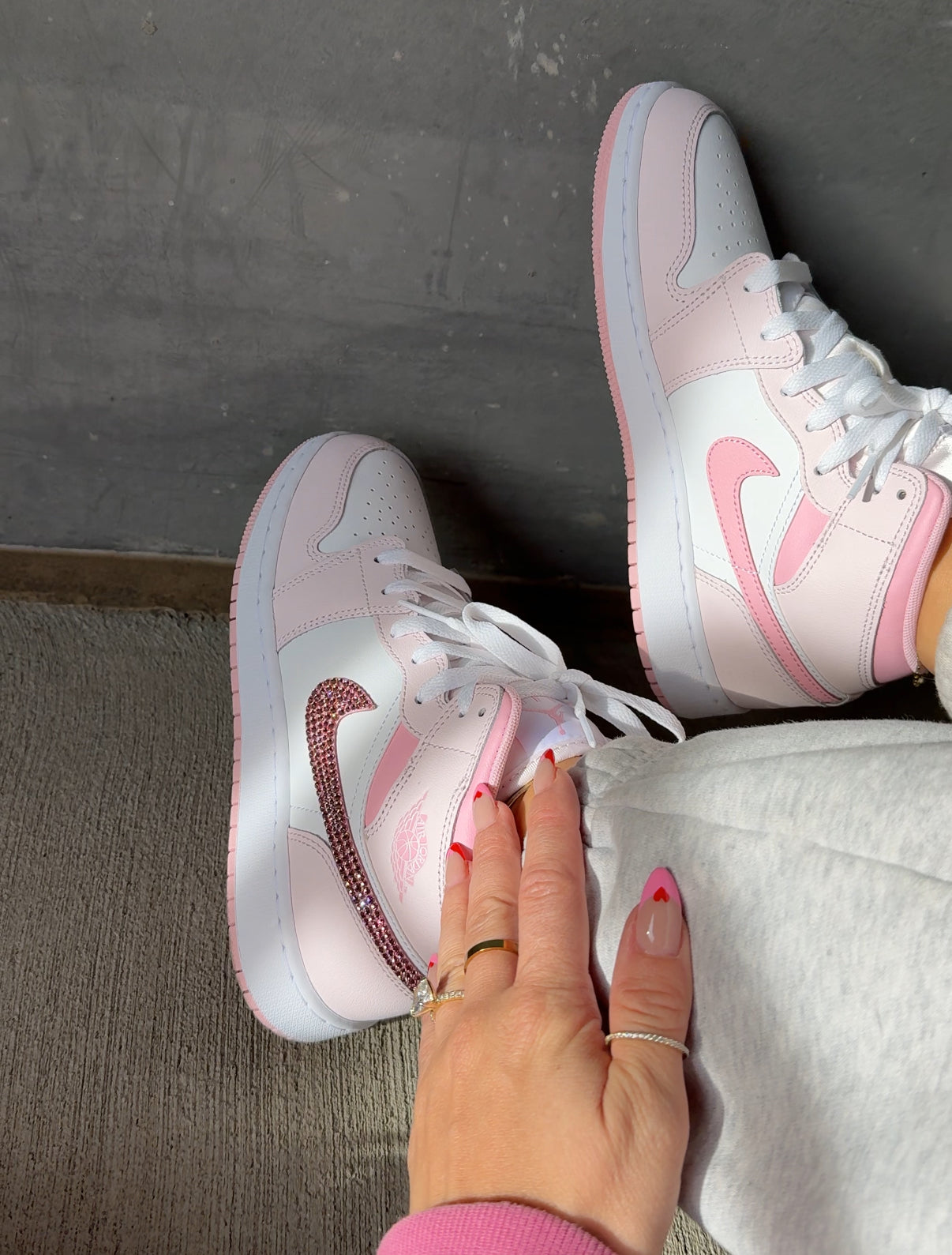 Baby Pink Swarovski Women’s Air Jordan 1 Mid Shoes