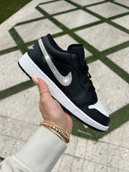 White and Black Swarovski Women’s Air Jordan 1 Low Shoes