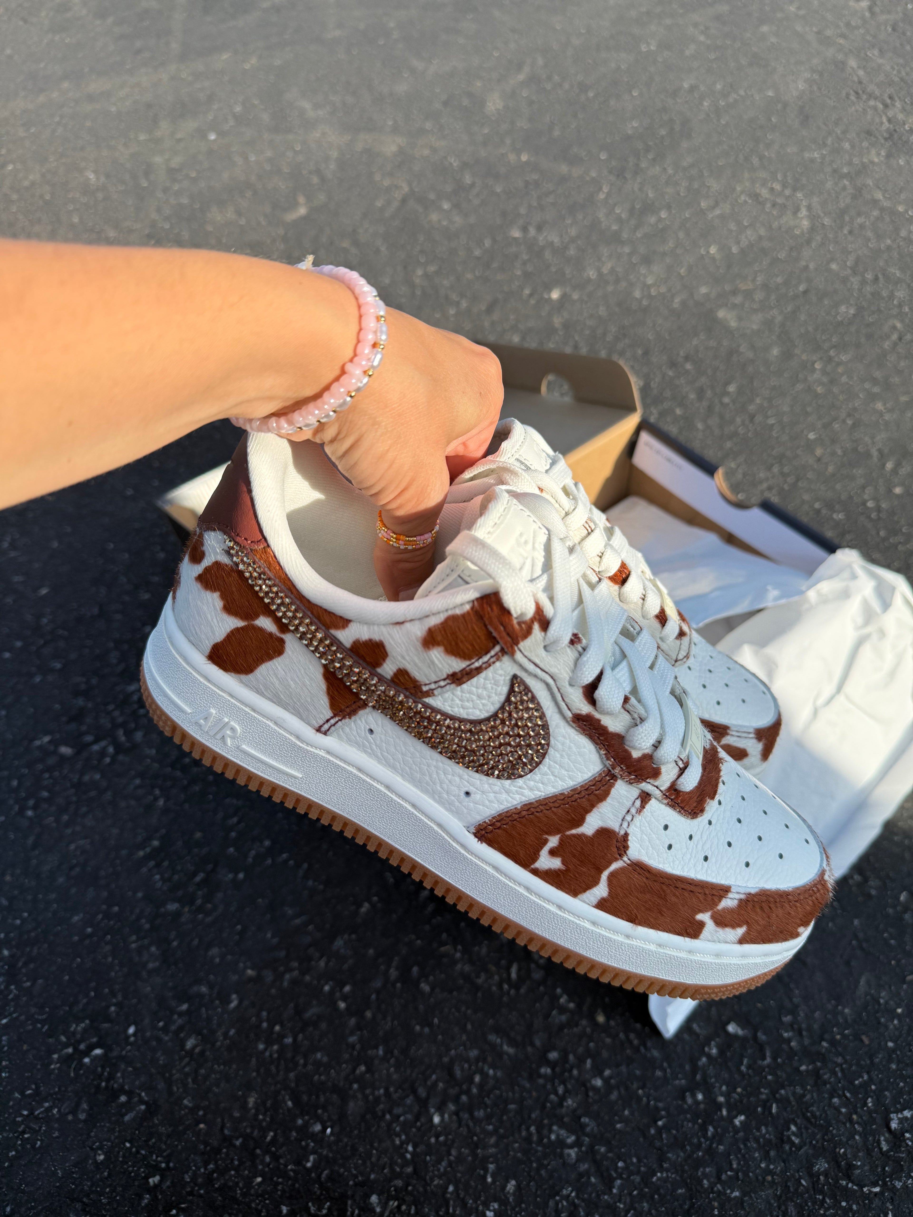 Cowgirl Cow Print Swarovski Womens Nike Air Force One