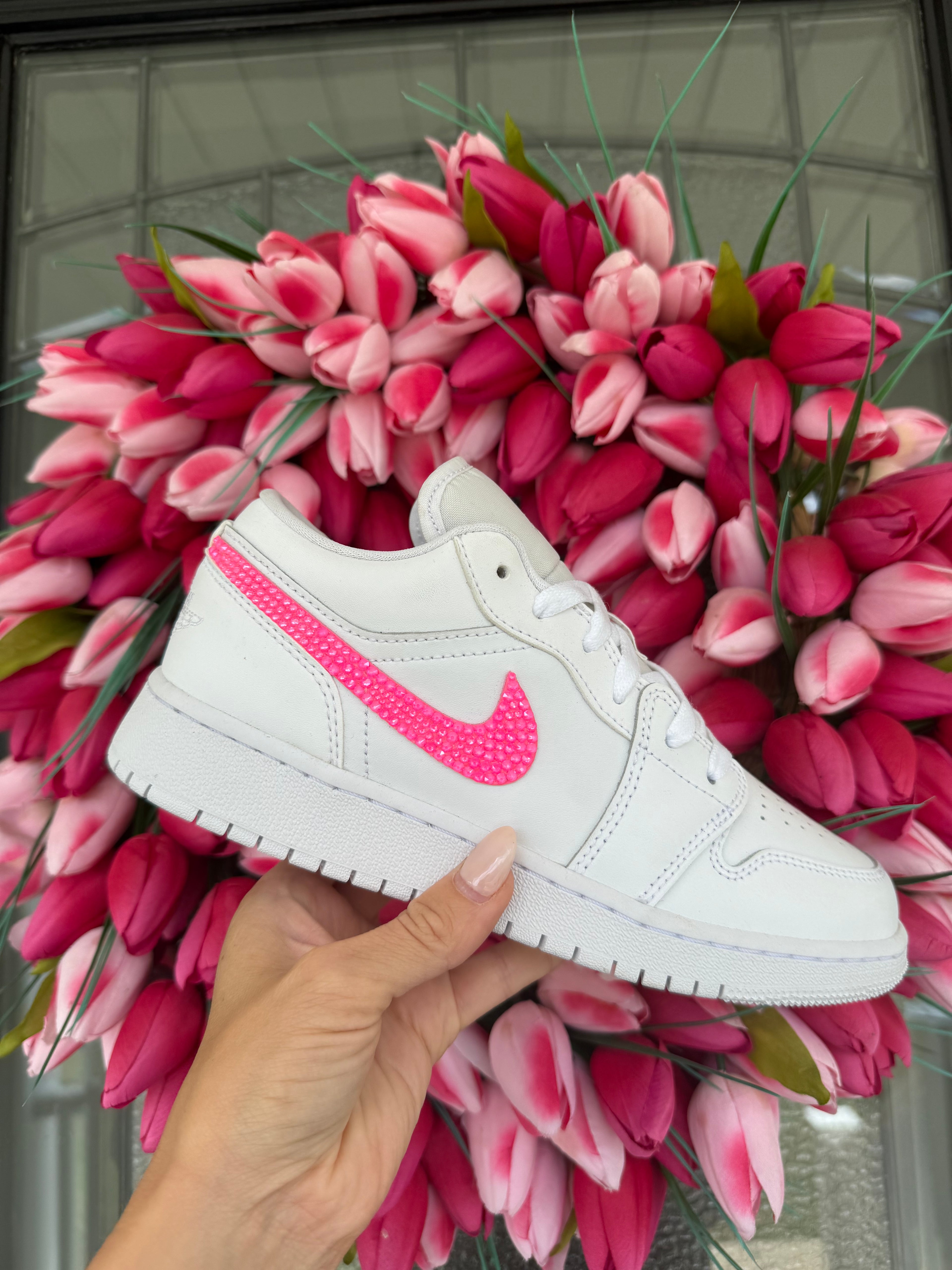 RARE SIZE 6.5 White/Multi Color Swarovski Women’s Air Jordan 1 Low Shoes