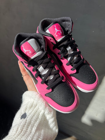 Pink and Black Swarovski Women’s Air Jordan 1 Mid Shoesl