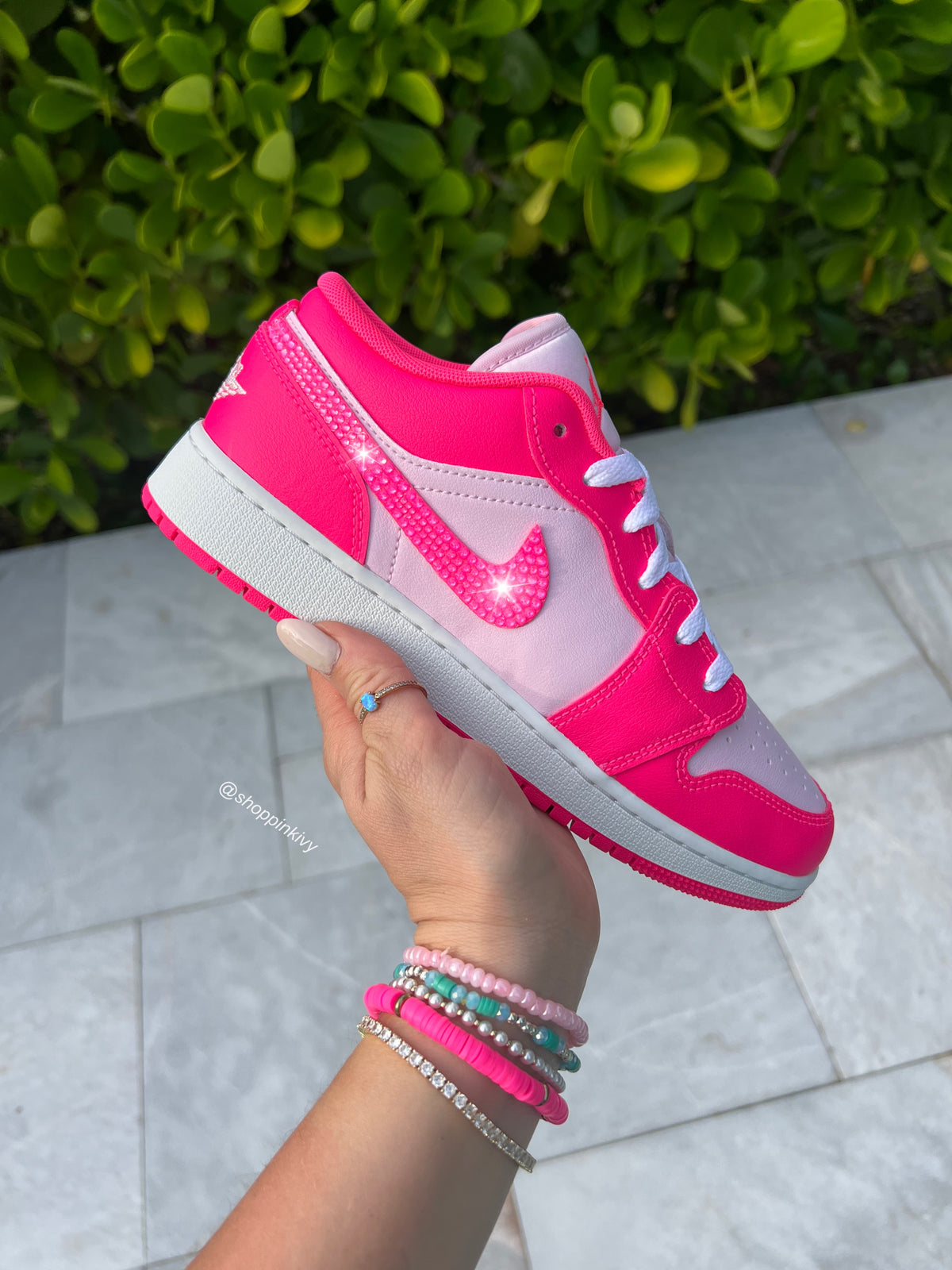 Neon Hot Pink Swarovski Women’s Air Jordan 1 Low Shoes