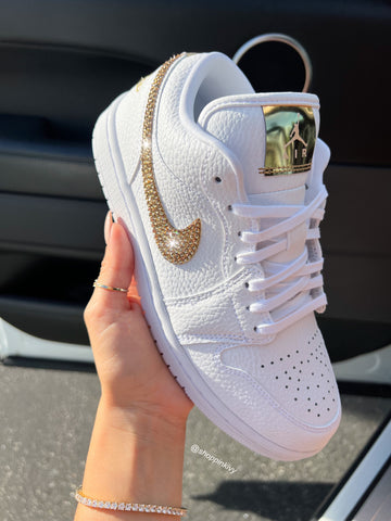 White Gold Swarovski Women’s Air Jordan Retro 1 Low Shoes