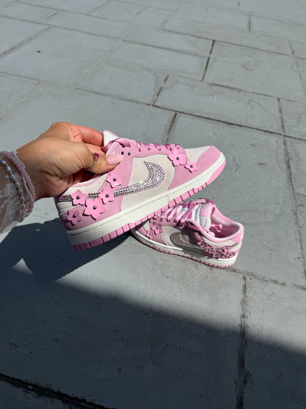 SIZE 7 Pink Floral Swarovski Womens Nike Dunk Shoes