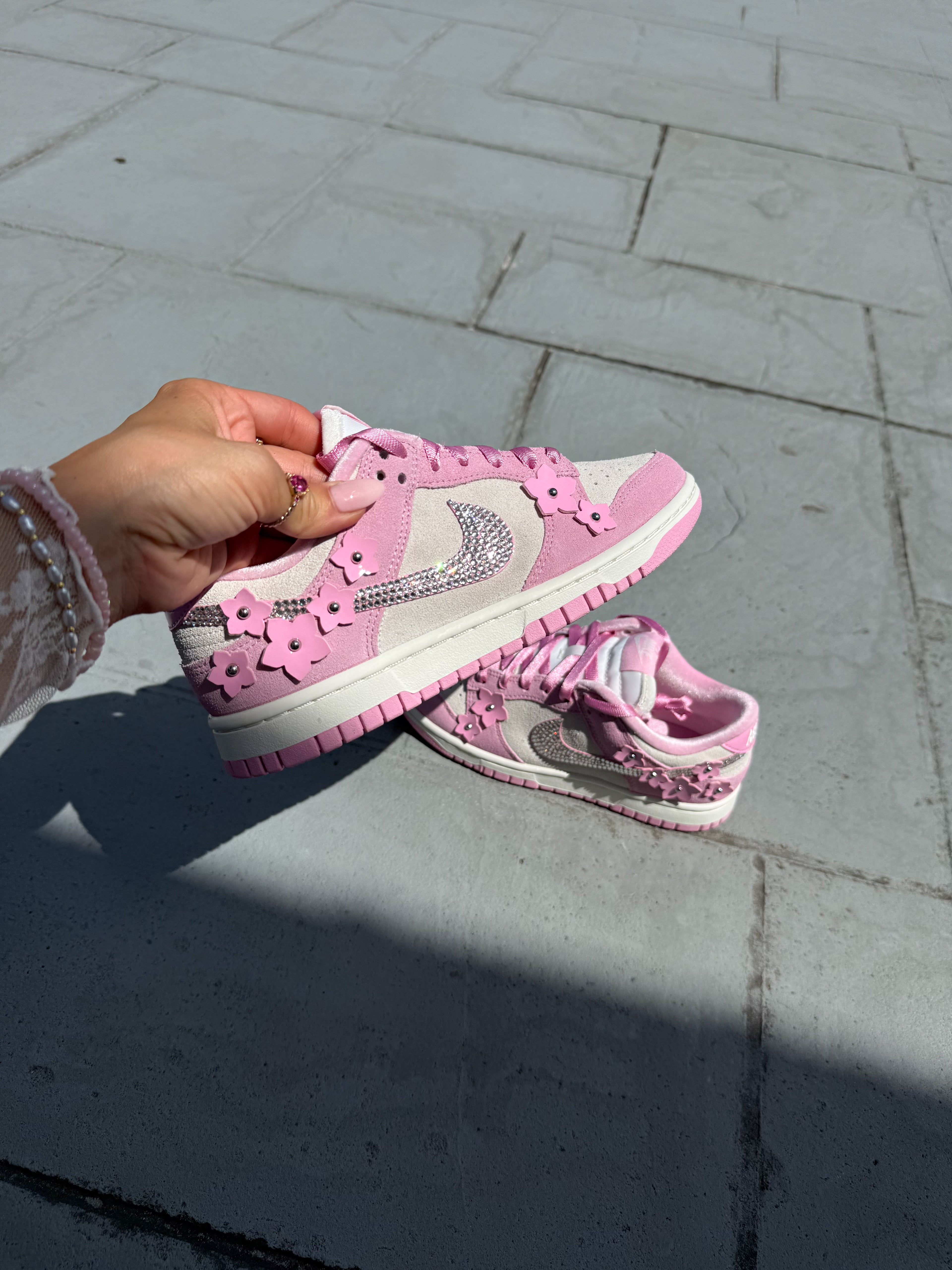 SIZE 7 Pink Floral Swarovski Womens Nike Dunk Shoes