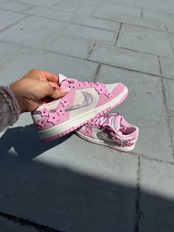 Pink Floral Swarovski Womens Nike Dunk Shoes