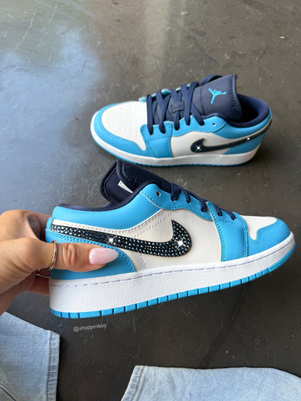 Blue Navy Swarovski Women’s Air Jordan 1 Low Shoes