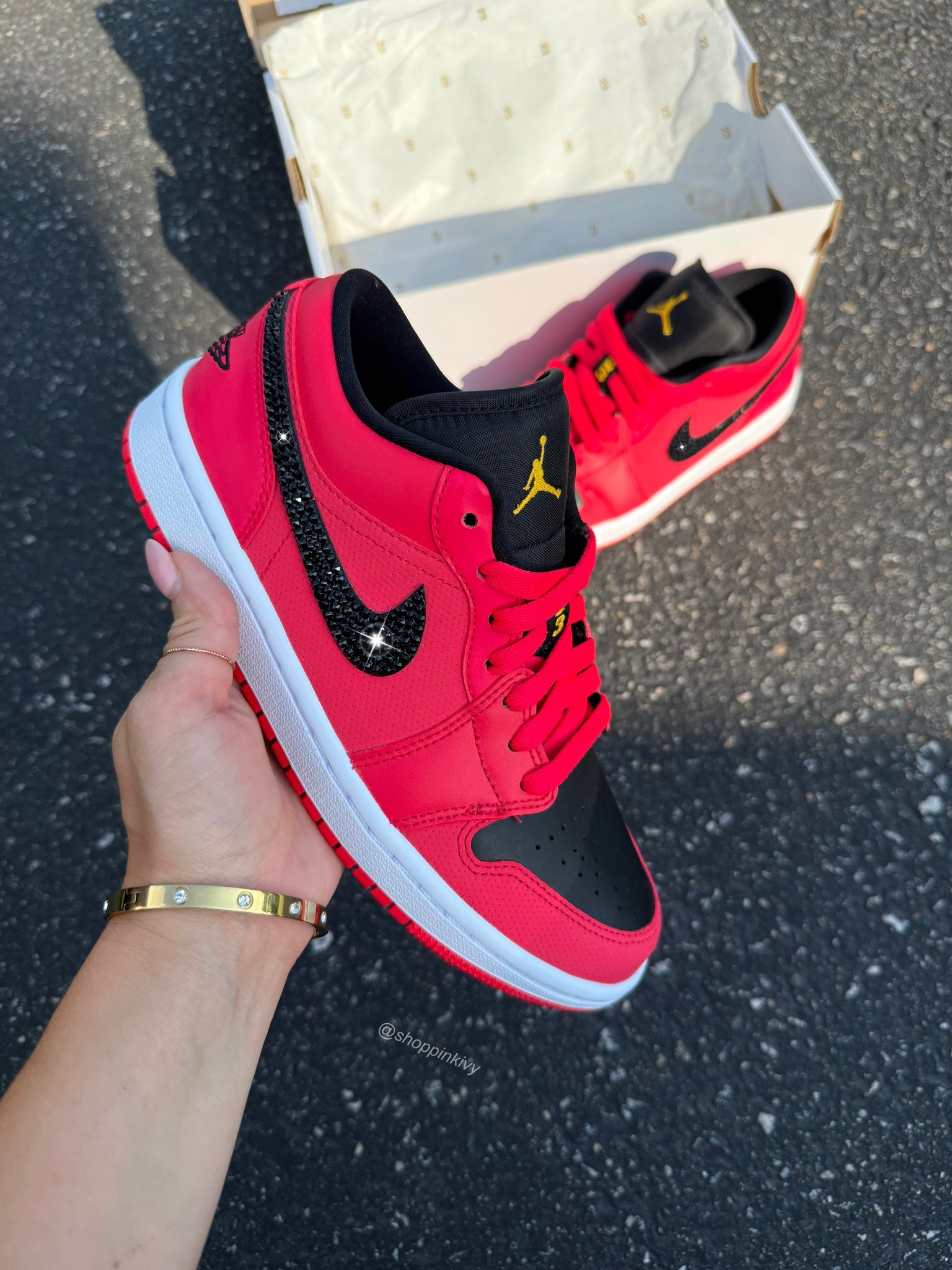 RARE Neon Red Swarovski Women’s Air Jordan Retro 1 Low Shoes